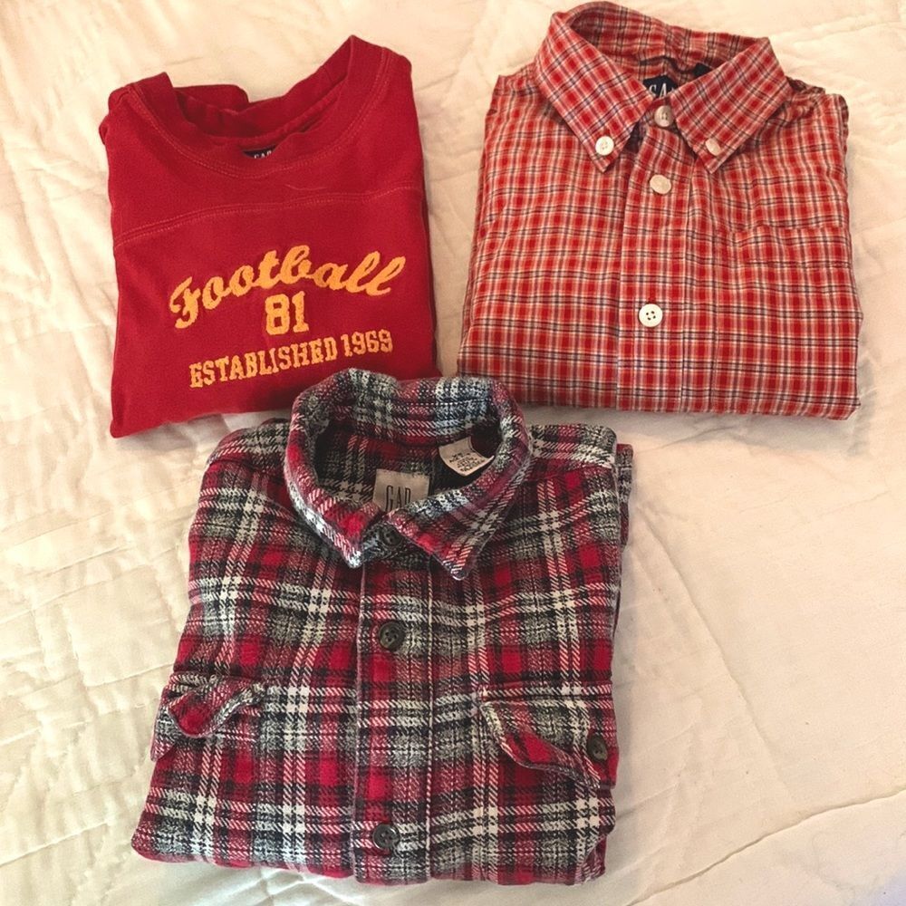 GAP | Boys Red Pullover Football Button Down LS Plaid Shirts Size 4